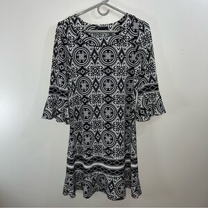 BCBG Maxazria Black & White Drop Waist Dress With Ruffle Sleeve and Hem Size S
